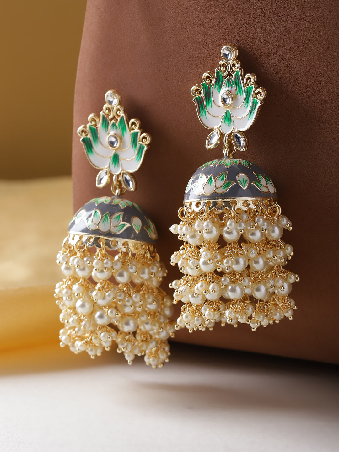 Taksh Creation Gold-Plated Hand Painted Meenakari Dome Shaped Jhumkas