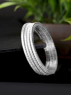 TAKSH CREATION Set of 4 Silver-Plated CZ Stone Handcrafted Bangles