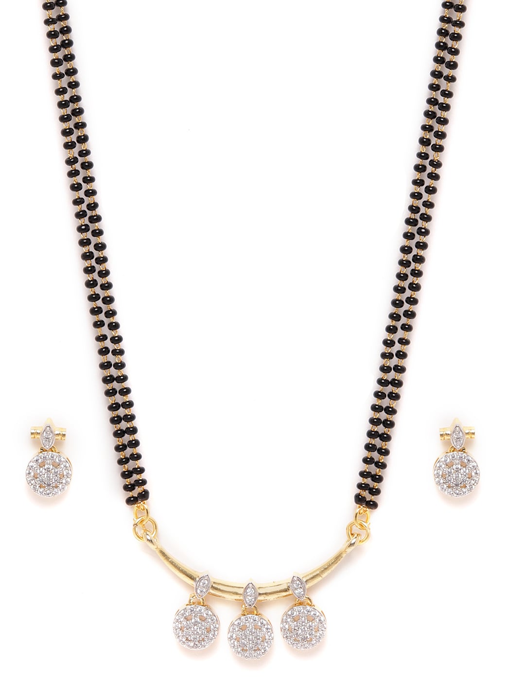 Taksh Creation Gold-Plated Black & White Stone-Studded & Beaded Mangal sutra