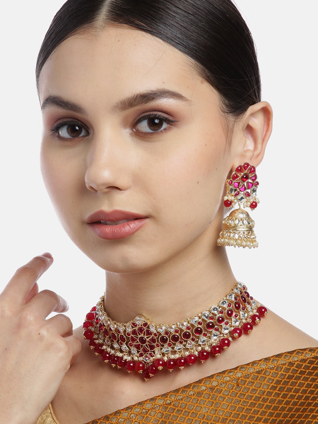 Taksh Creation Gold-Plated Kundan Studded & Beaded Jewellery Set