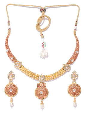 Taksh Creation Gold-Plated Handcrafted Stone-Studded Jewellery Set