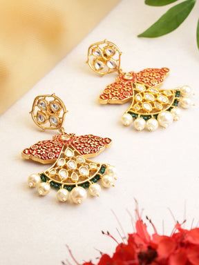 Taksh Creation Gold-Plated Handcrafted Enameled Polki Classic Drop Earrings