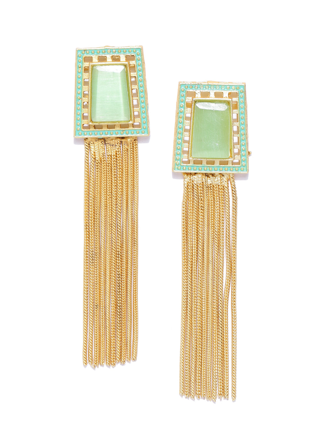 Taksh Creation Gold-Plated Handcrafted Tasseled Geometric Drop Earrings