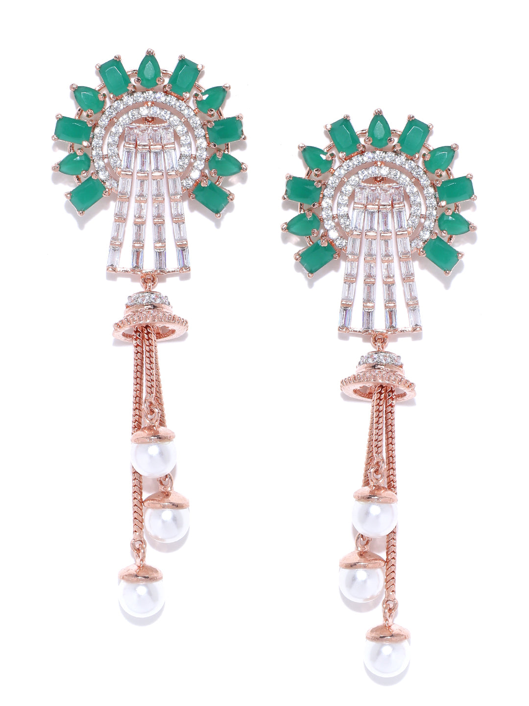 Taksh Creation Gold-Plated CZ-Studded Handcrafted Contemporary Drop Earrings