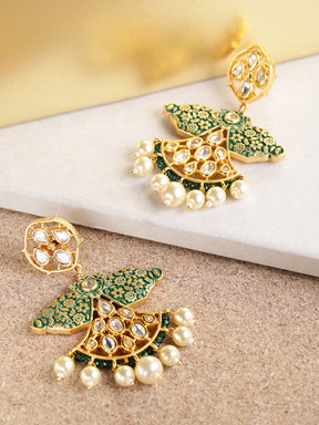 Taksh Creation Gold-Plated Handcrafted Enameled Polki Classic Drop Earrings