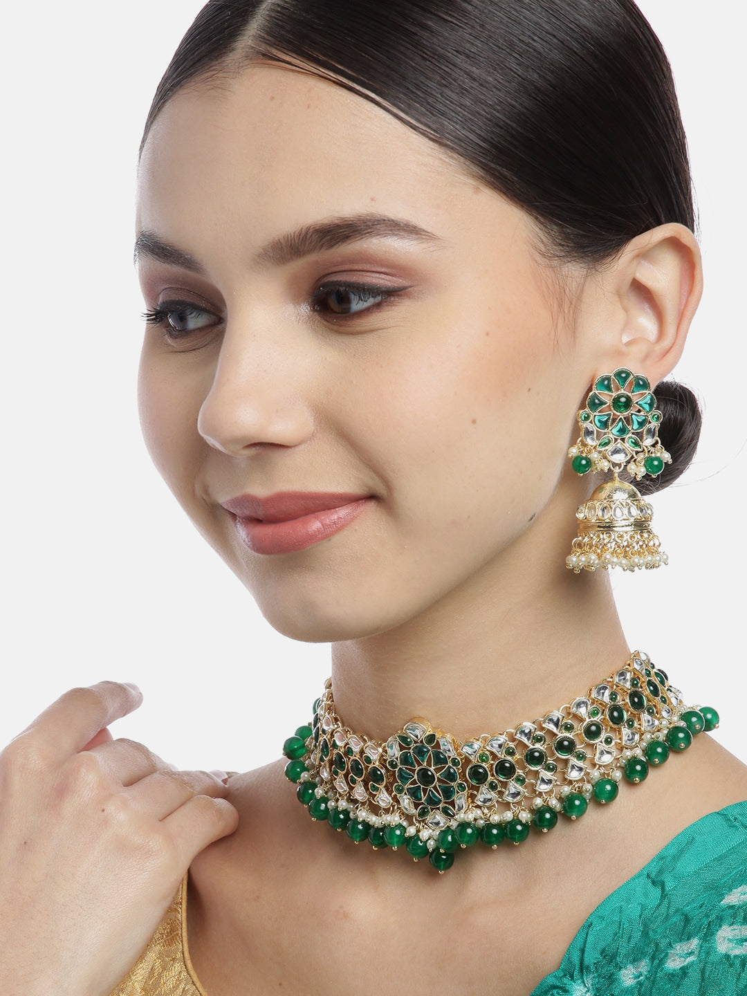 Taksh Creation Gold-Plated Kundan Studded & Beaded Jewellery Set