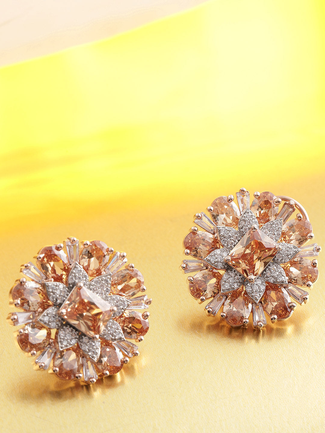 Taksh Creation Rose Gold-Plated Handcrafted CZ Studded Circular Drop Earrings