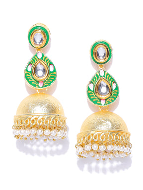 Taksh Creation Gold-Plated Enamelled & Beaded Handcrafted Dome Shaped Jhumkas