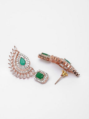 Taksh Creation Rose Gold-Plated Green & White AD-Studded Jeweler Set