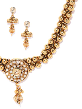 Taksh Creation Gold-Plated Stone-Studded Handcrafted Textured Jewellery Set