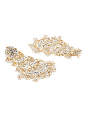 Taksh Creation Off-White Gold-Plated Handcrafted Kundan Studded Beaded Chandbalis