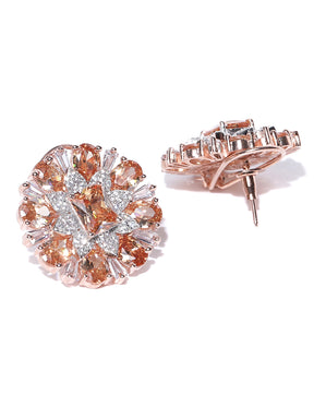 Taksh Creation Rose Gold-Plated Handcrafted CZ Studded Circular Drop Earrings