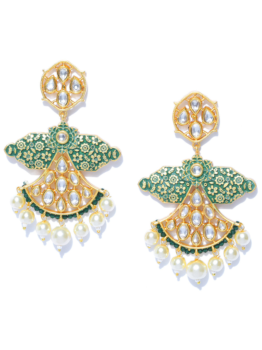 Taksh Creation Gold-Plated Handcrafted Enameled Polki Classic Drop Earrings