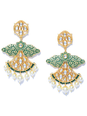 Taksh Creation Gold-Plated Handcrafted Enameled Polki Classic Drop Earrings