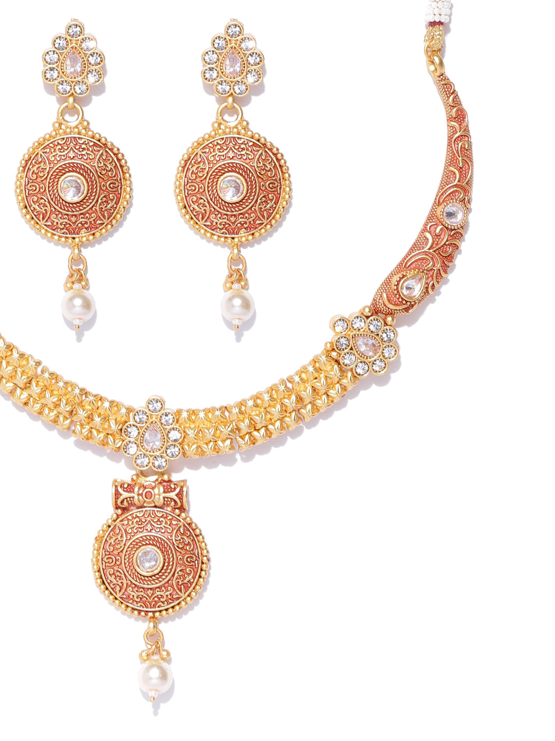 Taksh Creation Gold-Plated Handcrafted Stone-Studded Jewellery Set