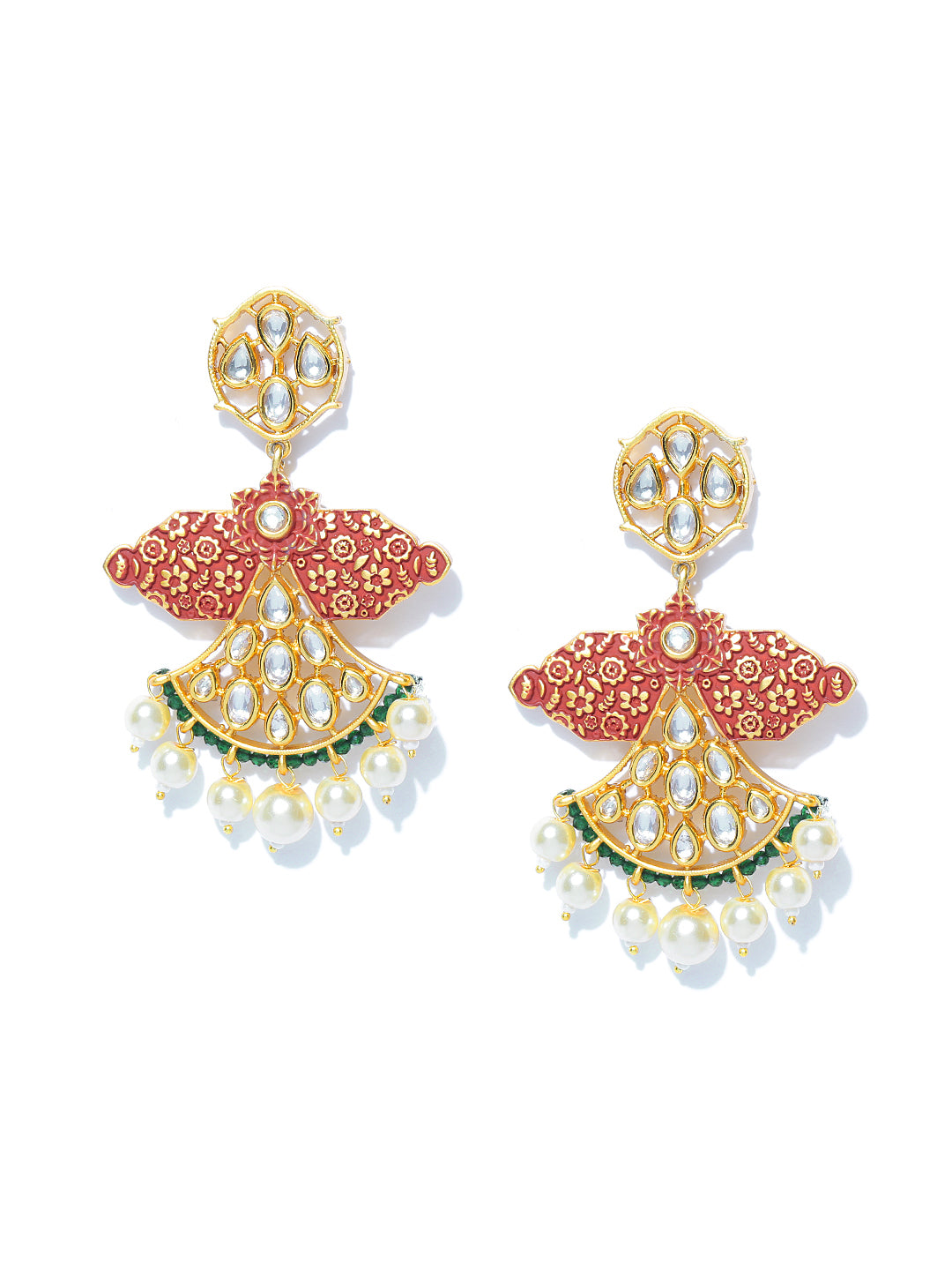 Taksh Creation Gold-Plated Handcrafted Enameled Polki Classic Drop Earrings