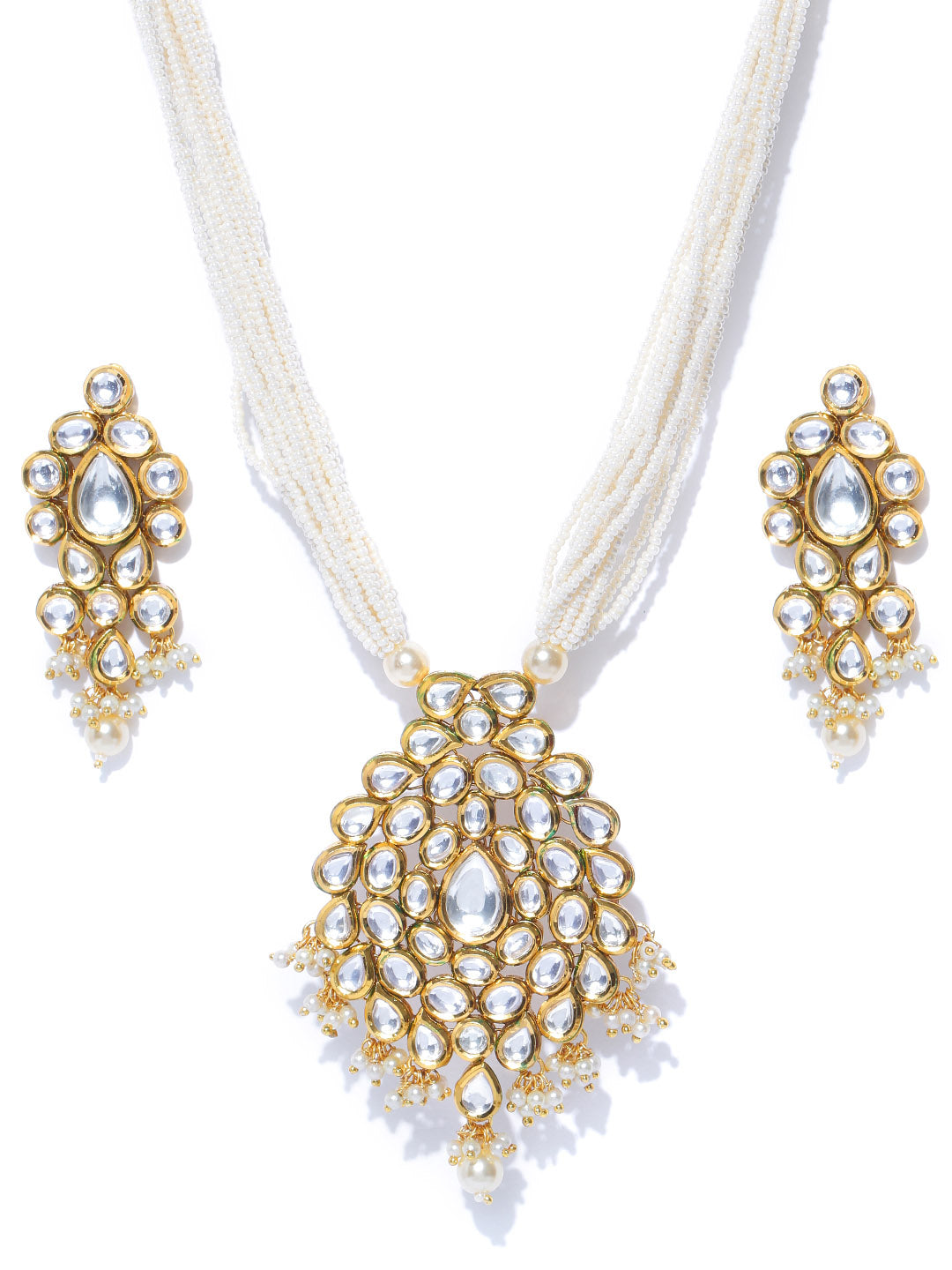 Taksh Creation Off-White Gold-Plated Kundan-Studded & Beaded Handcrafted Jewellery Set