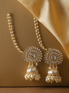 TAKSH CREATION Gold-Plated Kundan Studded & Beaded Handcrafted Dome Shaped Jhumkas