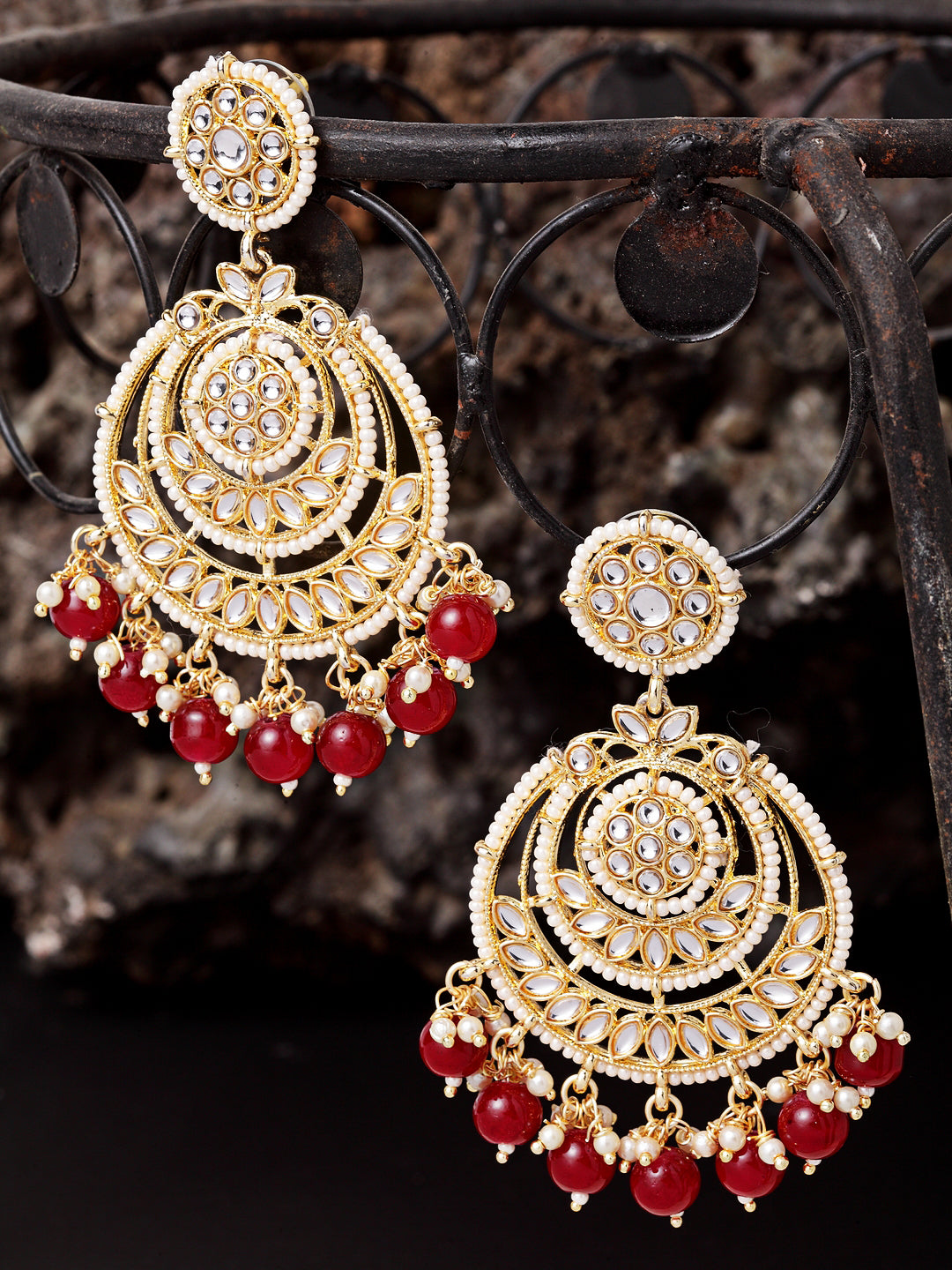 TAKSH CREATION Gold-Plated Kundan Classic Drop Earrings