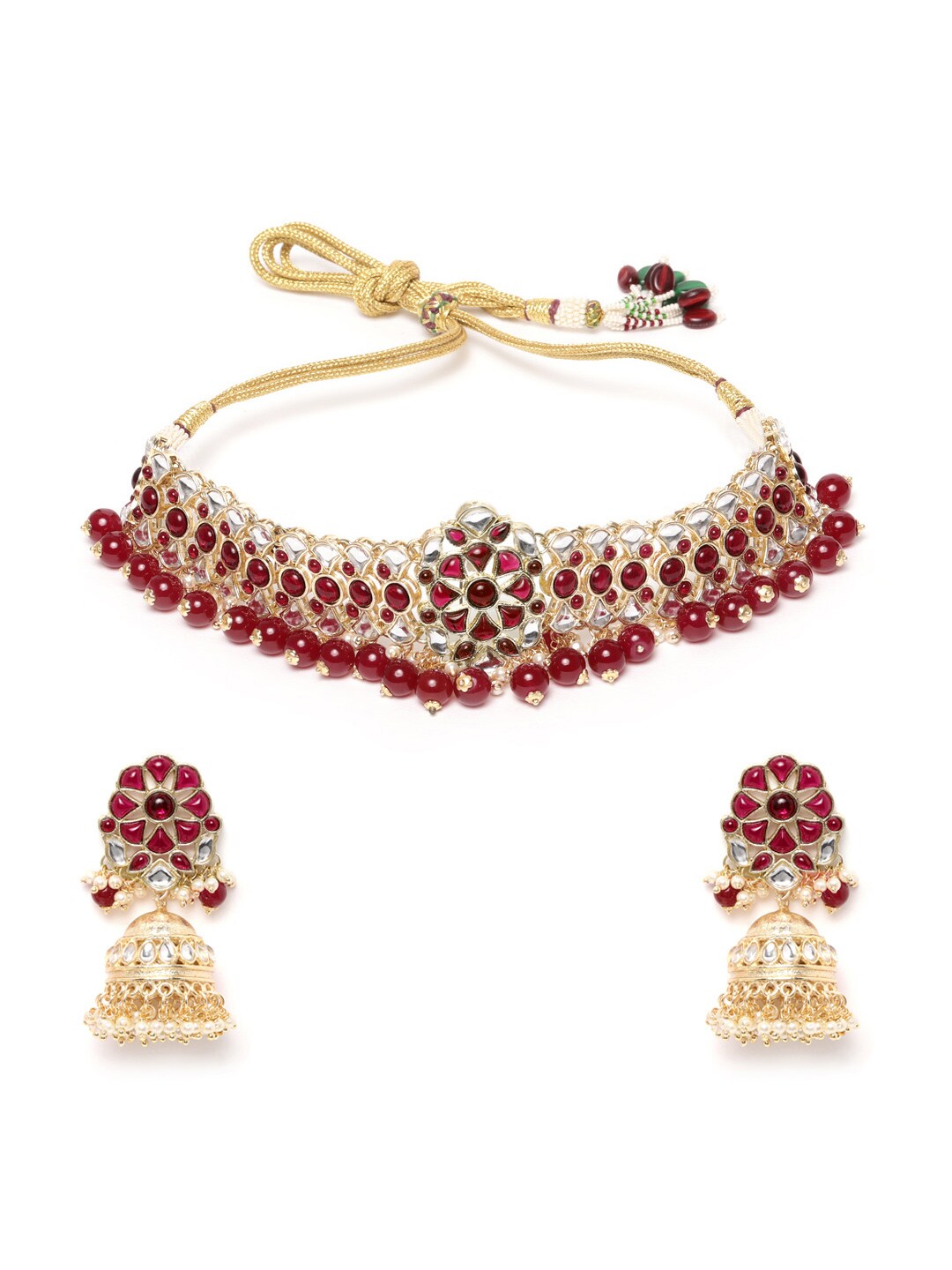 Taksh Creation Gold-Plated Kundan Studded & Beaded Jewellery Set