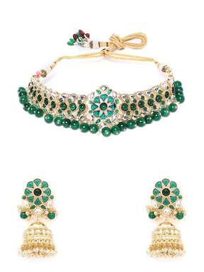 Taksh Creation Gold-Plated Kundan Studded & Beaded Jewellery Set