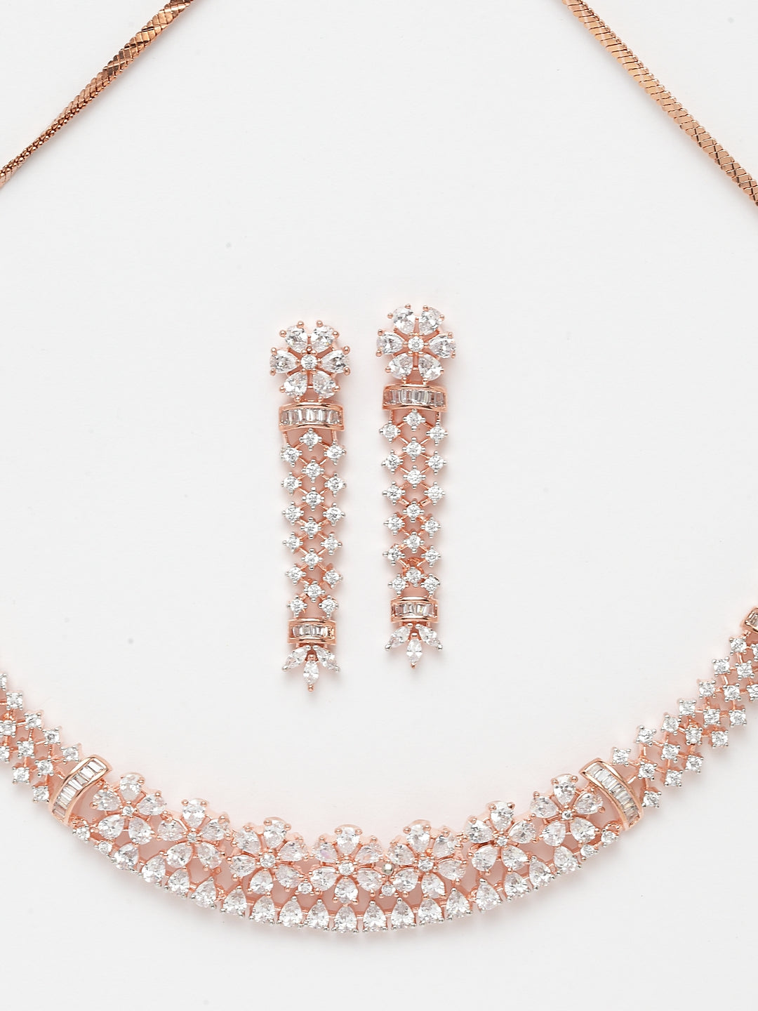 Taksh Creation Rose Gold-Plated AD-Studded Handcrafted Jewellery Set