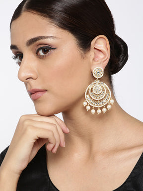 TAKSH CREATION Gold-Plated Kundan Classic Drop Earrings