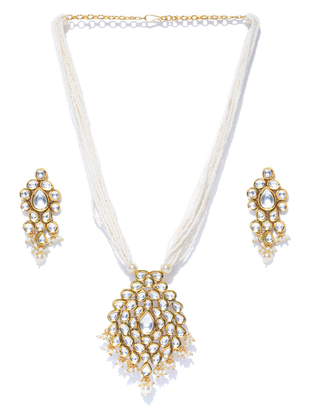 Taksh Creation Off-White Gold-Plated Kundan-Studded & Beaded Handcrafted Jewellery Set