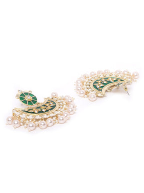 Gold-Plated Kundan Enameled Handcrafted Crescent Shaped Chandbalis