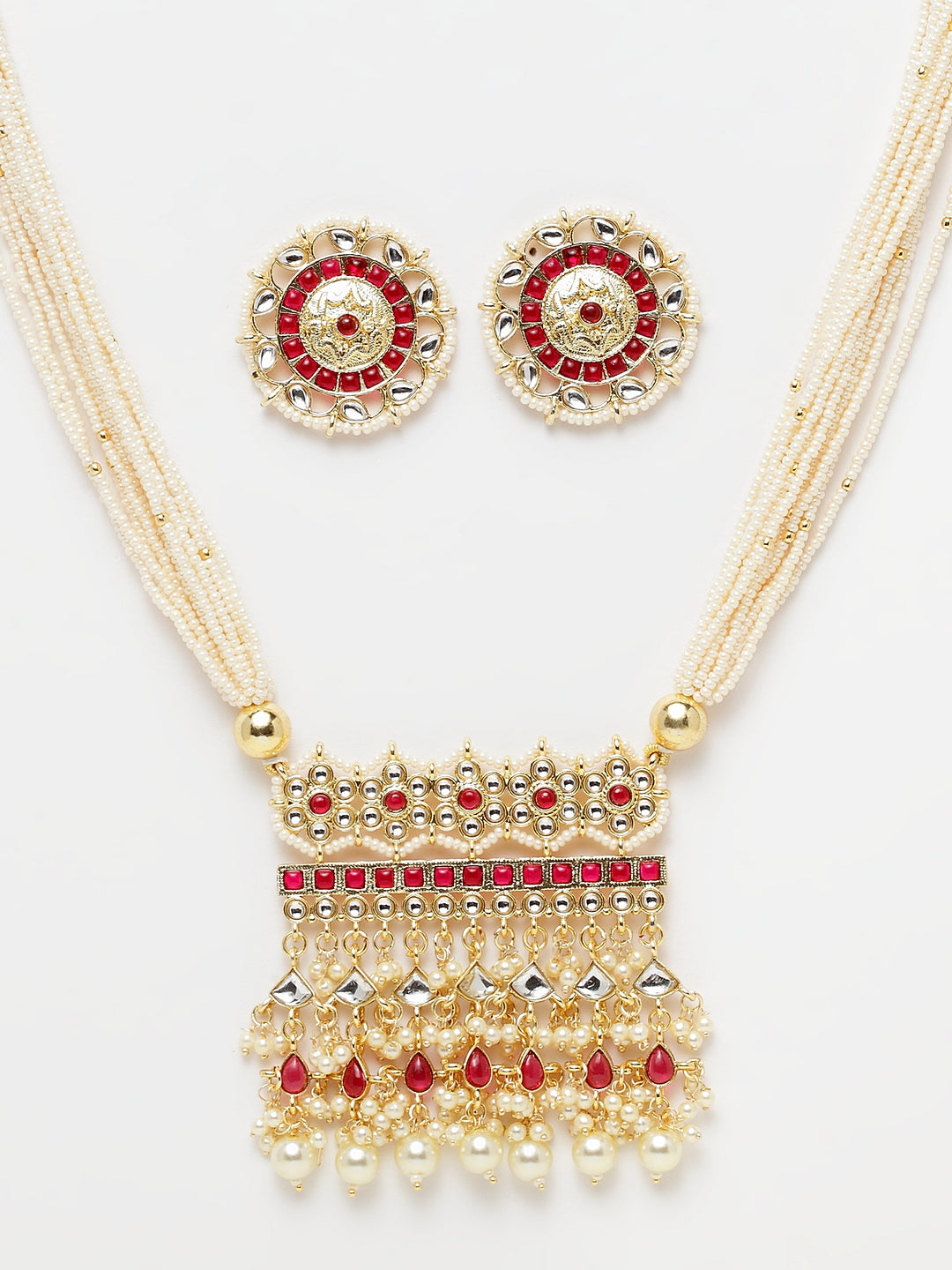 Taskh Creation Off-White Gold-Plated Handcrafted Kundan-Studded & Beaded Jewellery Set