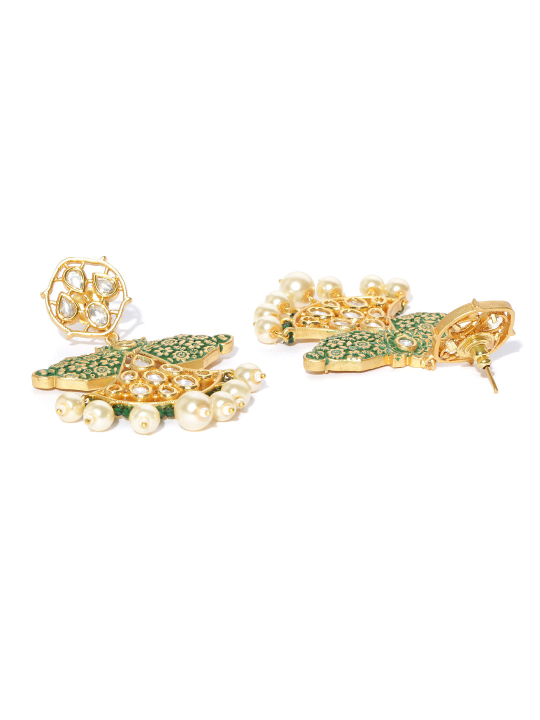 Taksh Creation Gold-Plated Handcrafted Enameled Polki Classic Drop Earrings