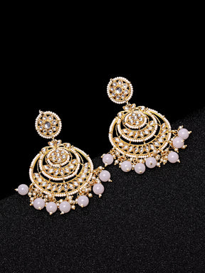 TAKSH CREATION Gold-Plated Kundan Classic Drop Earrings