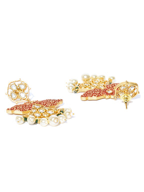 Taksh Creation Gold-Plated Handcrafted Enameled Polki Classic Drop Earrings