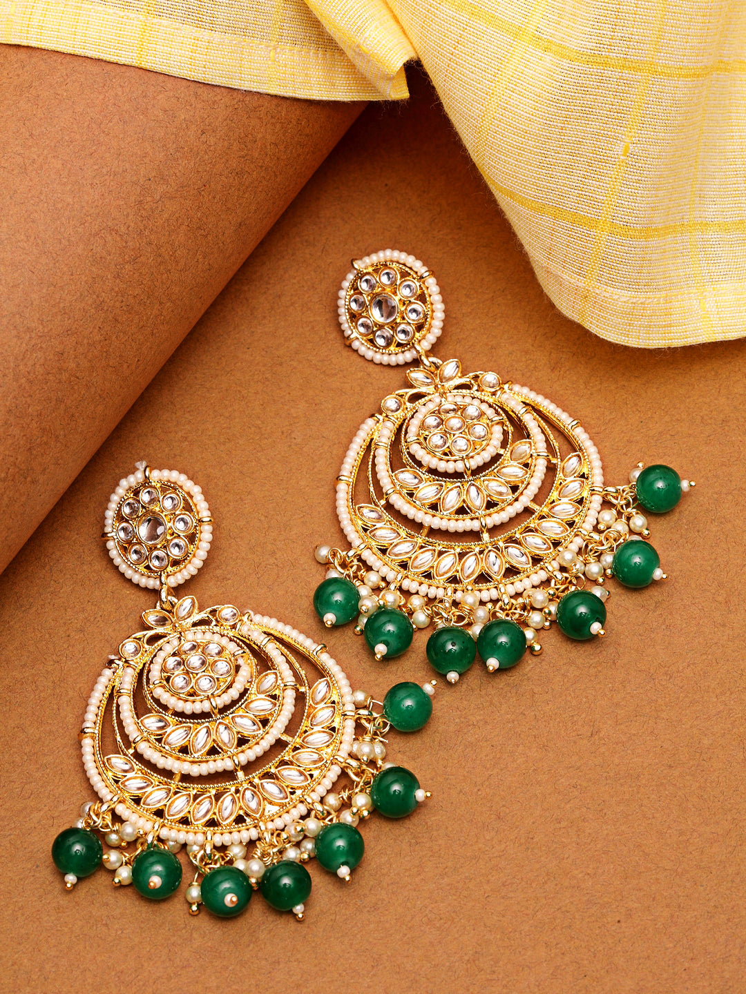 TAKSH CREATION Gold-Plated Kundan Classic Drop Earrings