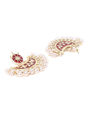 Gold-Plated Kundan Enameled Handcrafted Crescent Shaped Chandbalis