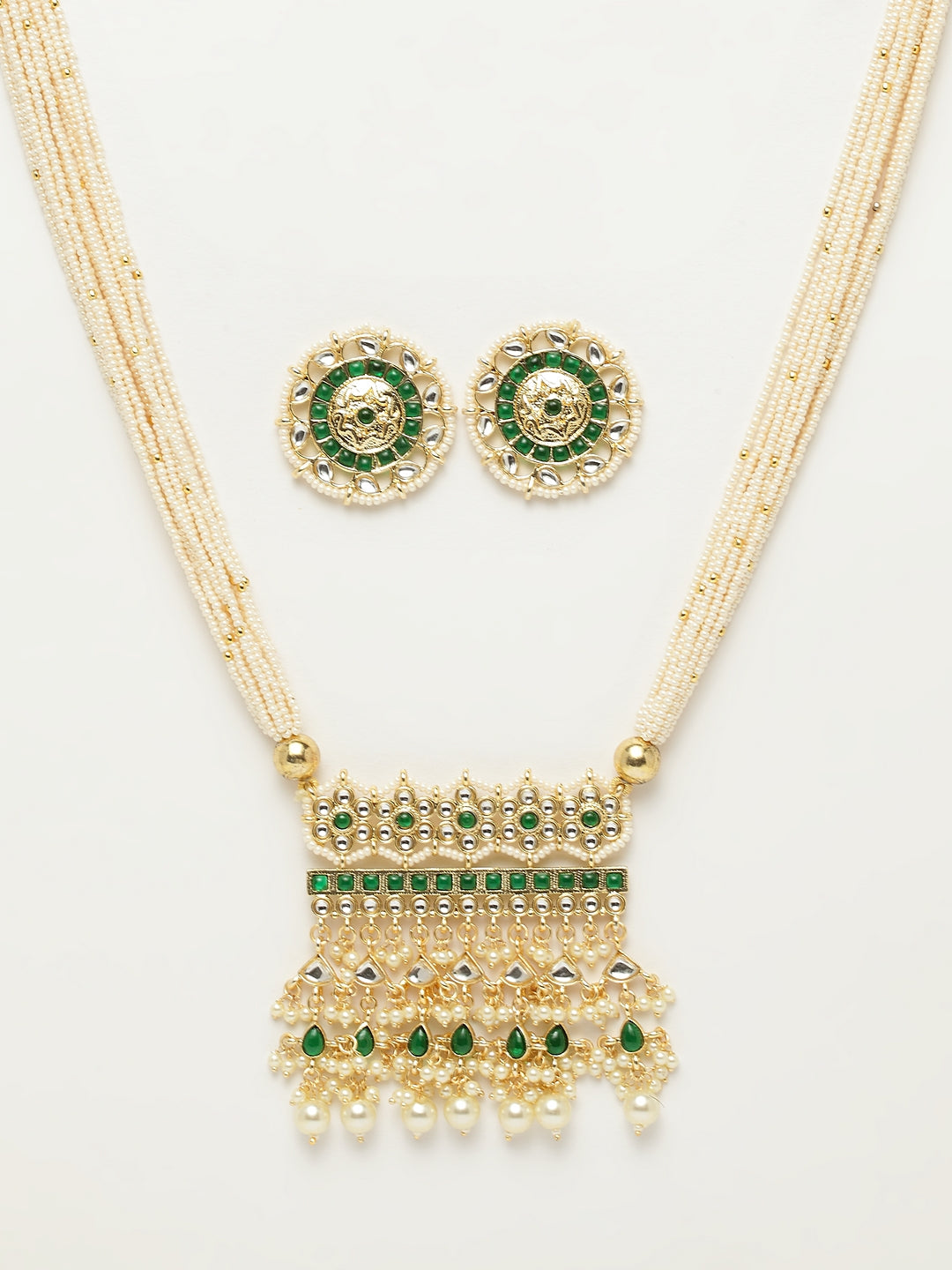 Taskh Creation Off-White Gold-Plated Handcrafted Kundan-Studded & Beaded Jewellery Set