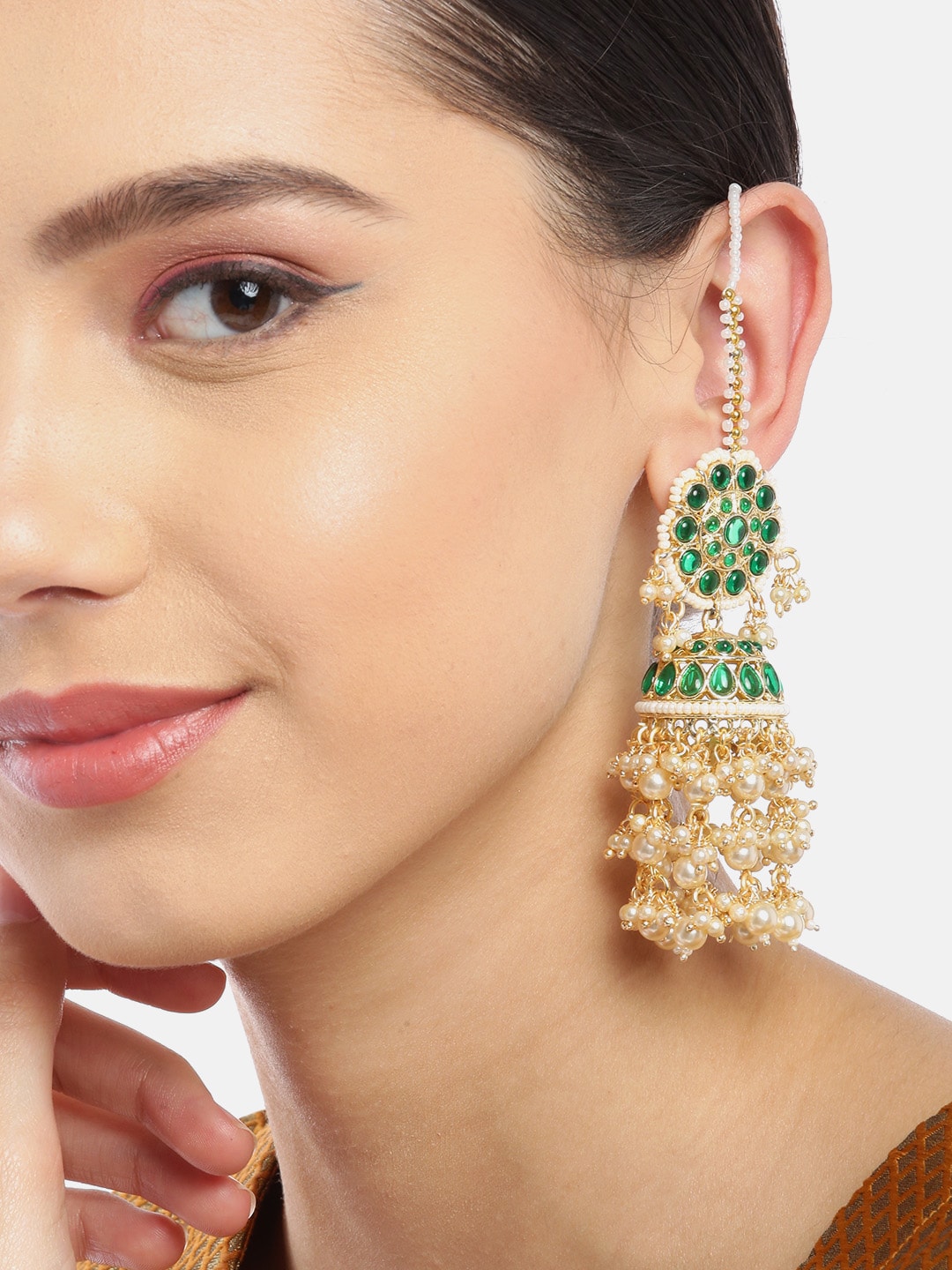 Taksh Creation Gold-Plated Kundan Handcrafted Dome Shaped Jhumkas