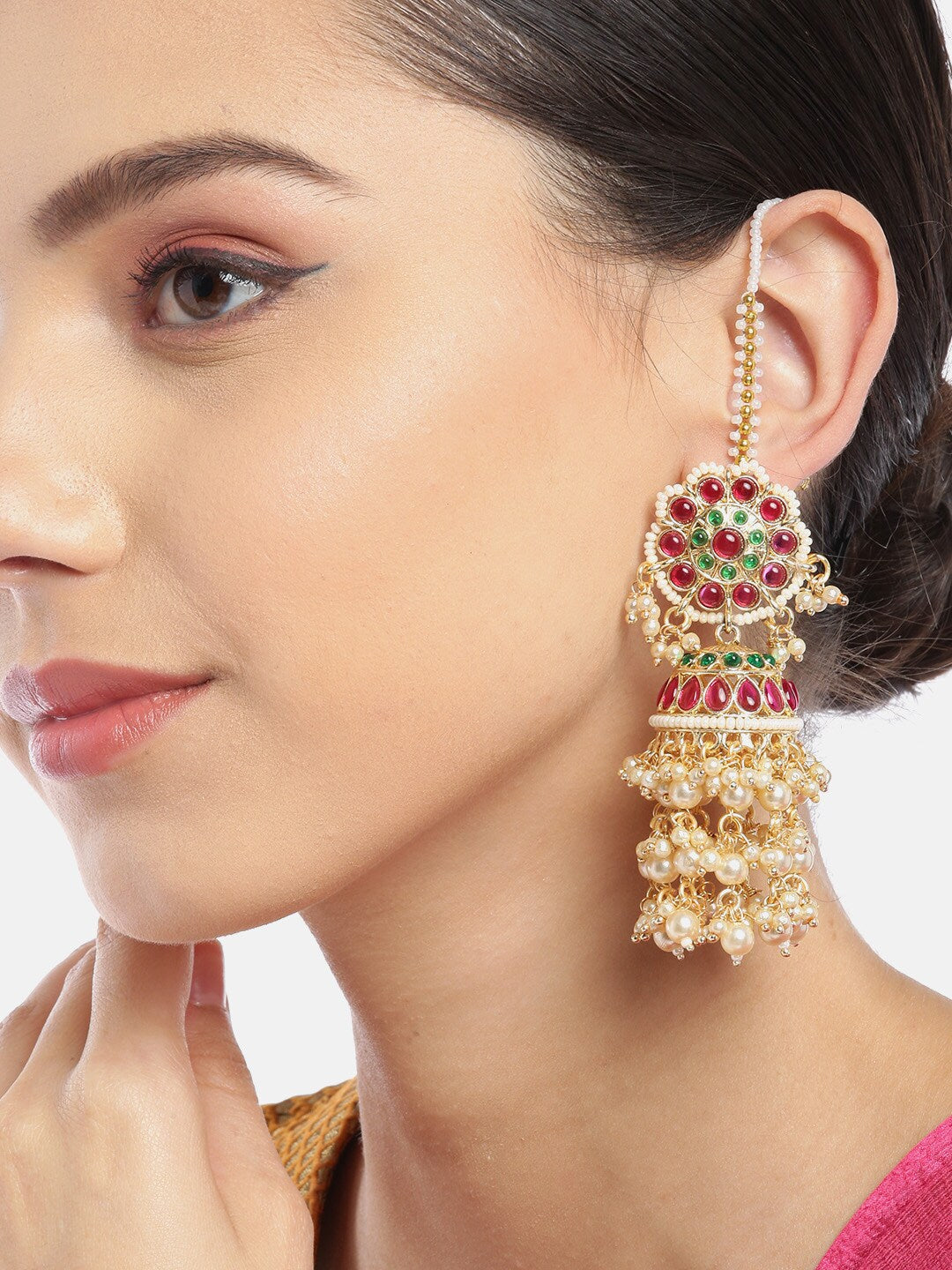 Taksh Creation Gold-Plated Kundan Handcrafted Dome Shaped Jhumkas