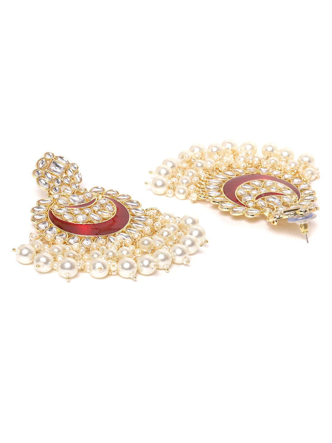 Maroon & Off-White Gold-Plated Kundan & Beaded Enamelled Jewellery Set