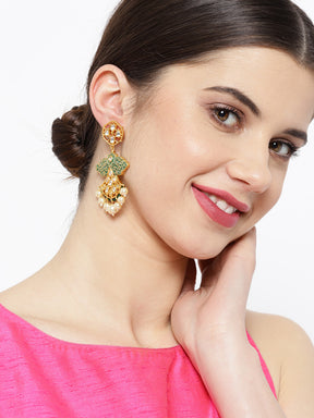 Taksh Creation Gold-Plated Handcrafted Enameled Polki Classic Drop Earrings