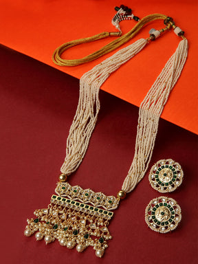 Taskh Creation Off-White Gold-Plated Handcrafted Kundan-Studded & Beaded Jewellery Set