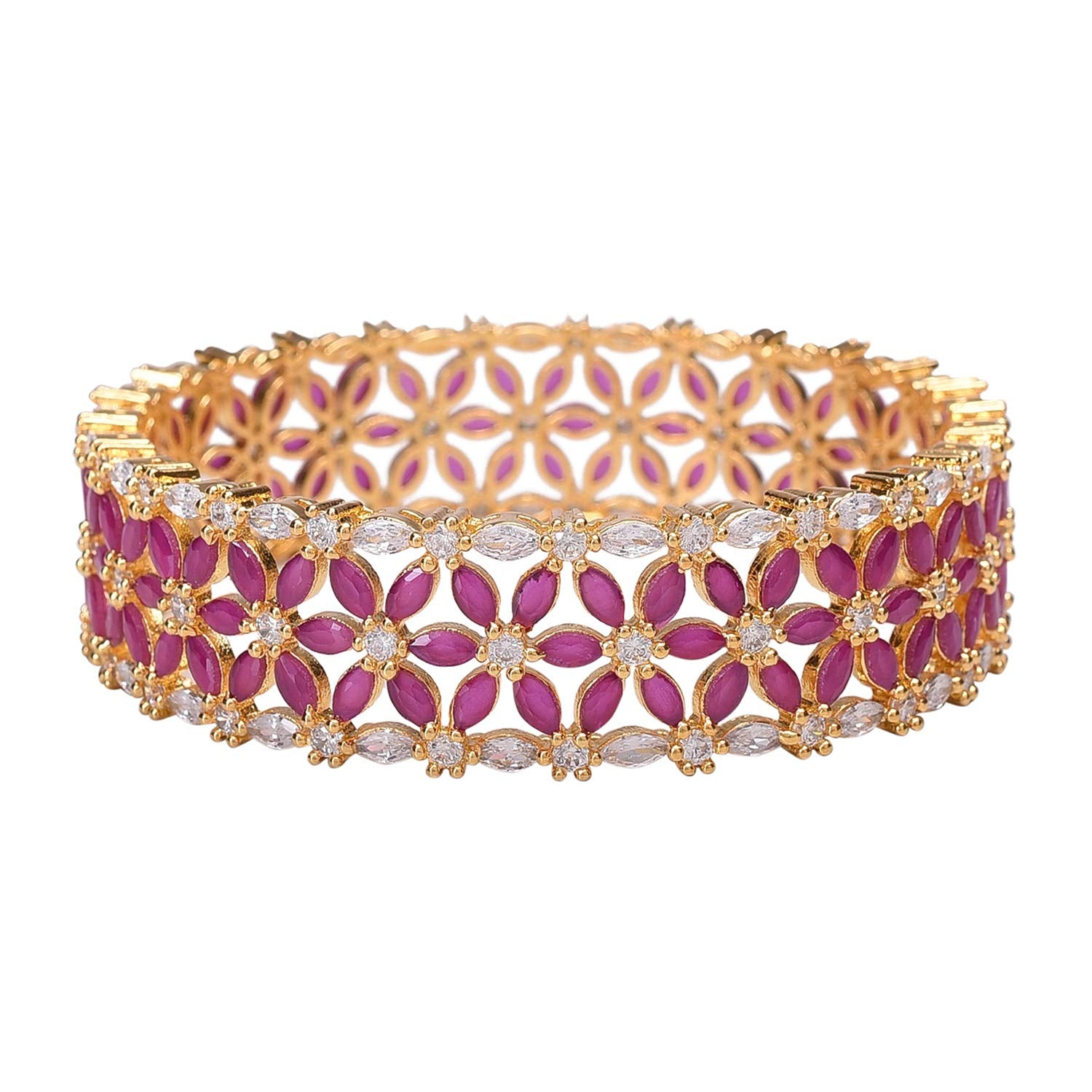 Taksh Creation Ruby Gold-Plated White Stone-Studded Bangles