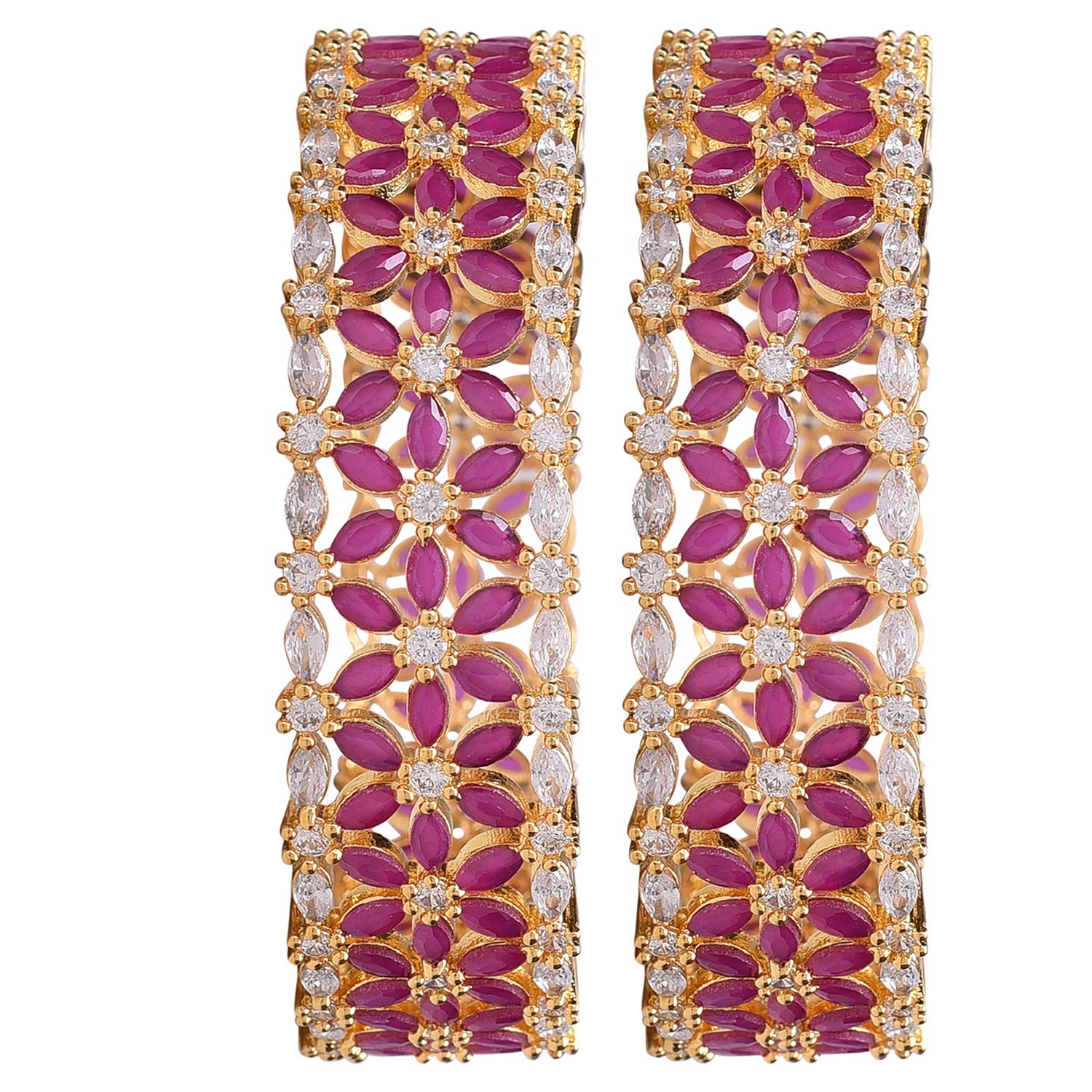 Taksh Creation Ruby Gold-Plated White Stone-Studded Bangles