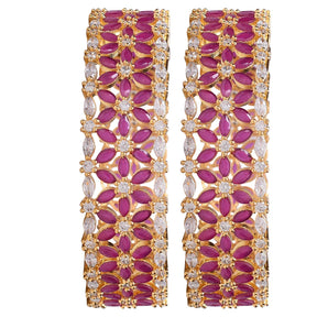 Taksh Creation Ruby Gold-Plated White Stone-Studded Bangles