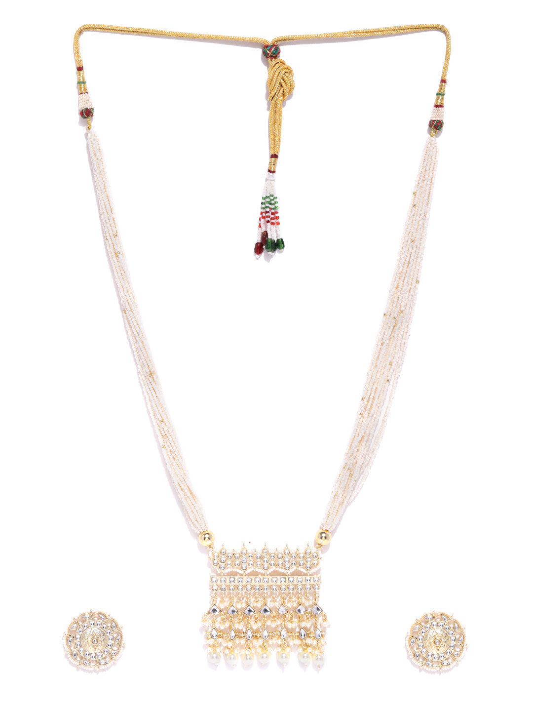 Taskh Creation Off-White Gold-Plated Handcrafted Kundan-Studded & Beaded Jewellery Set