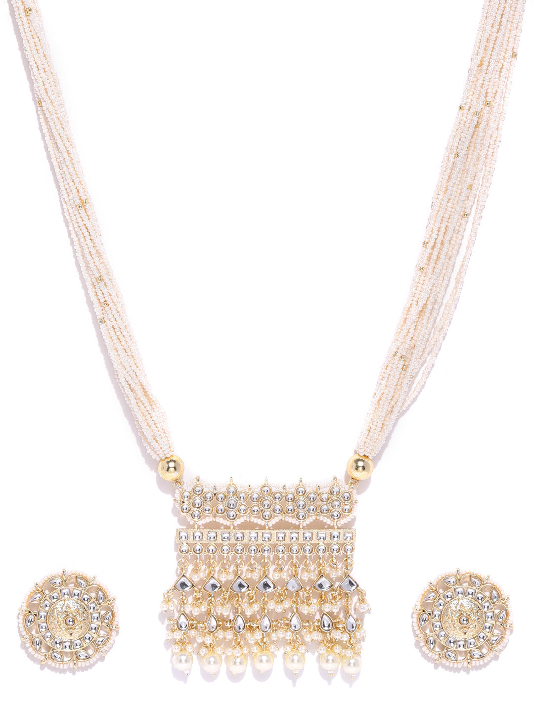 Taskh Creation Off-White Gold-Plated Handcrafted Kundan-Studded & Beaded Jewellery Set