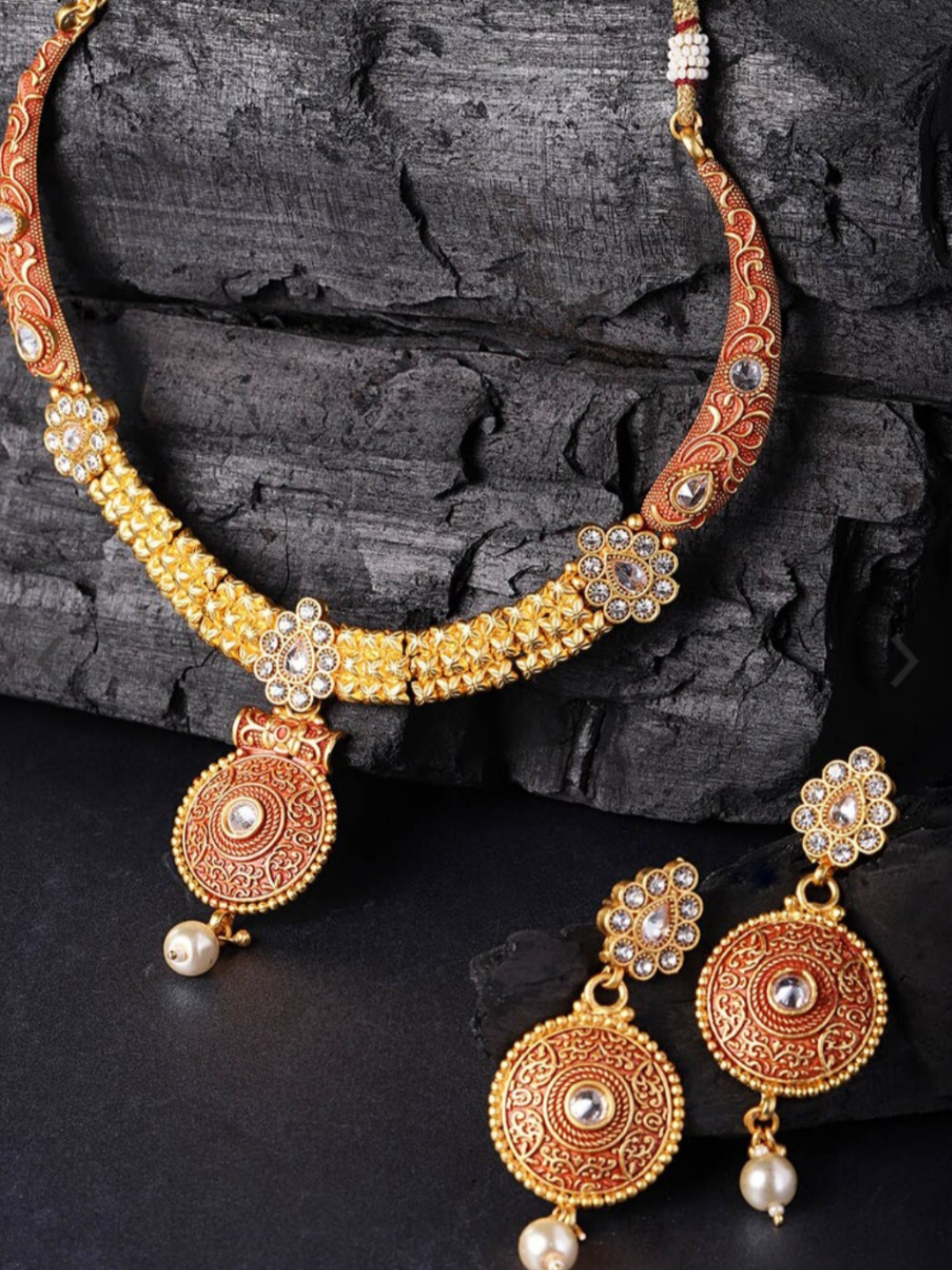 Taksh Creation Gold-Plated Handcrafted Stone-Studded Jewellery Set