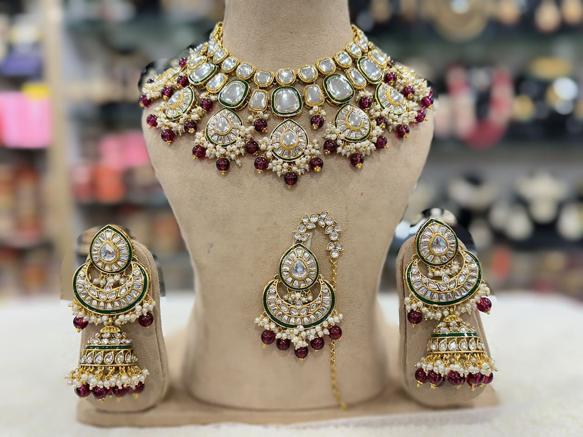 Taksh Creation Gold-Plated Kundan Bridal Jewellery Set