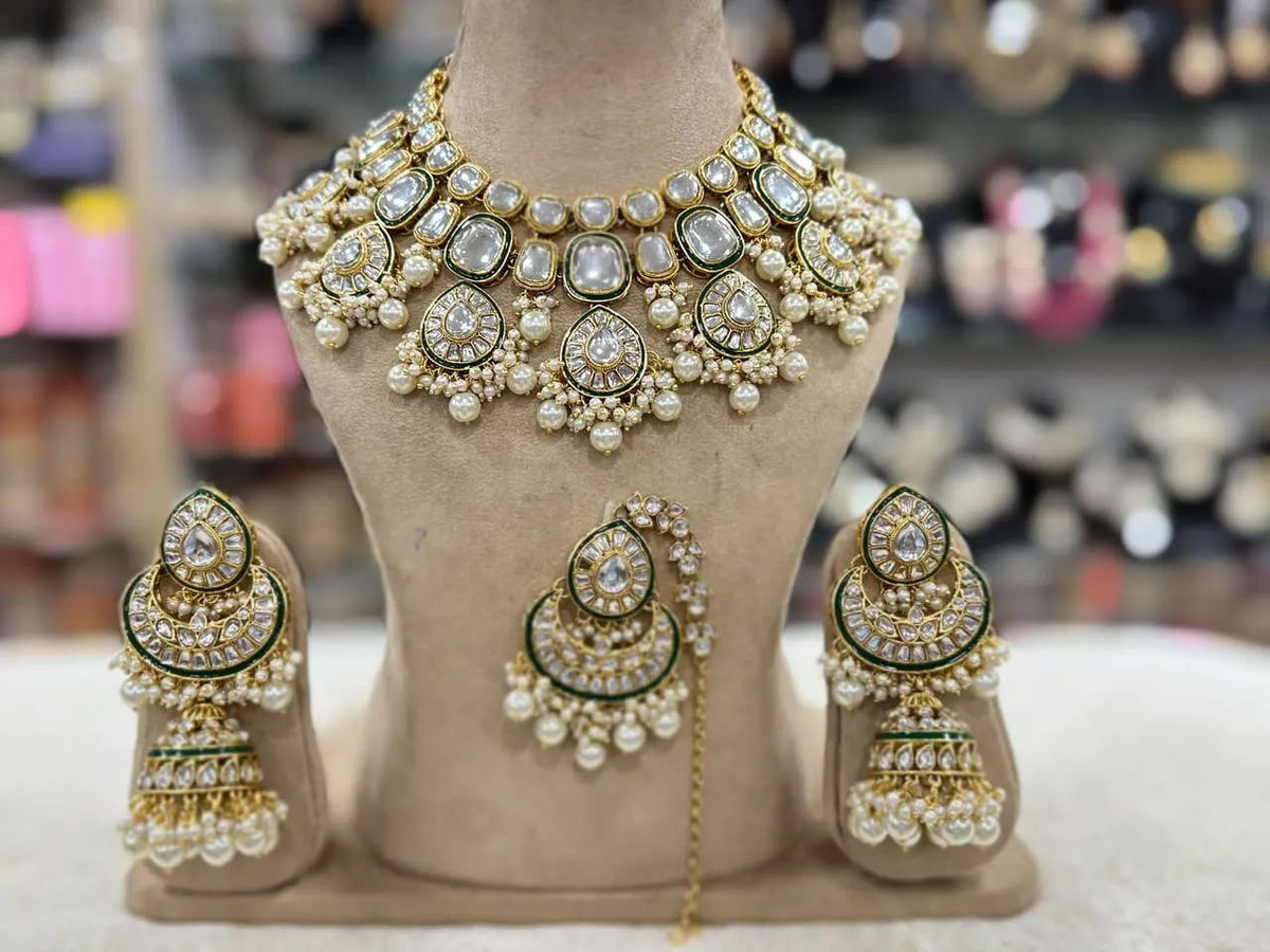 Taksh Creation Gold-Plated Kundan Bridal Jewellery Set