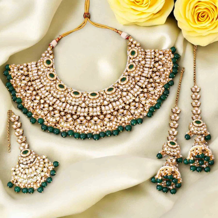 Taksh creation Gold - plated kundan Bridal jewellery set